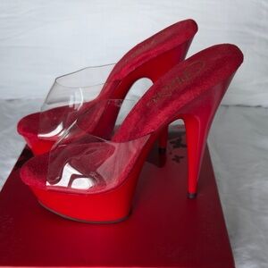 Pleaser Red Clear Platform Mules Delight-601